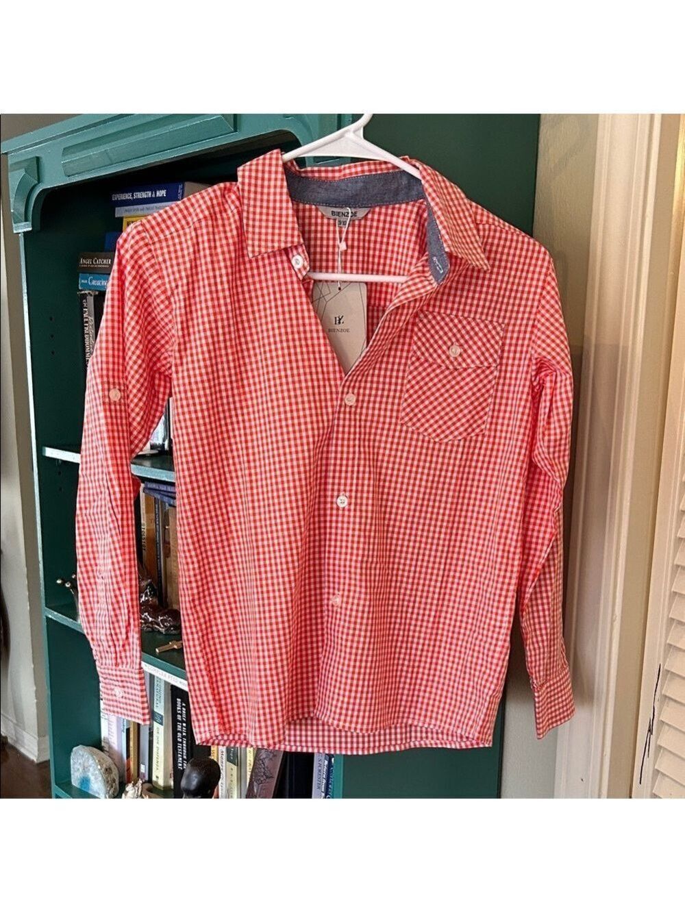 Kids Orange Checkered Button-Down Shirt